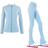 お買い得  フィギュアスケートのトレーニングウェア-フィギュアスケートジャケットとパンツ レディース 女子 アイススケート 衣装 ブラック ストレッチ トレーニング 競技 スケートウェア 保温 暖かい クリスタル/ラインストーン 長袖 アイススケート フィギュアスケート