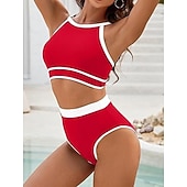 levne Sady bikin-Dámské bikini dvoudílné plavky barevné bloky slipové štíhlé bez zad dovolená plážové oblečení pruhovaný halterneck bez rukávů