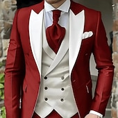 ieftine Costume de nuntă-A bărbaților Smoking Costume de petrecere Nunta pe plaja Nuntă de primăvară Alb Vișiniu Primavara vara Costum Lapel cu vârf Modă Petrecere Peteci Fit adaptat Set 3 piese Un singur rând, un nasture