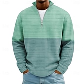 tanie Wzór geometryczny-Męskie Kolorowy blok Prążki Bluzy Moda Codzienny Klasyczny Kołnierz stawiany Quarter Zip Dom Na zewnątrz Biuro Praca Niebieski Jasnofioletowy Brązowy Zielony Szary Zapiąć na zamek błyskawiczny Jesie