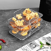 baratos Grills &amp; Outdoor Cooking-Grelha desidratadora multicamadas em aço inoxidável, acessórios para fritadeira a ar de 3 níveis, grelha removível para secagem e cozimento a vapor, ideal para assar e cozinhar em fritadeira a ar e