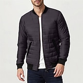 cheap Men's Downs &amp; Parkas-Men's Winter Coat Puffer Jacket Padded Pocket Quilted Polyster Casual Daily Outdoor Regular Fashion Streetwear Thermal Warm Winter Solid Color Blue Dark Grey Wine Black Puffer Jacket
