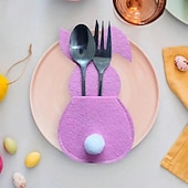 baratos Easter-12pcs Easter Bunny Utensil Cutlery Holders Pouch Bags Felt Silverware Holder Bag Utensil Sleeve for Knife Forks Easter Table Decoration Wedding Birthday Party, Pink Blue Green Yellow