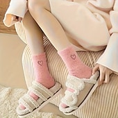 ieftine Evenimente de evenimente și petreceri-5 perechi de sosete din fleece coralin femei – sosete calde groase până la jumătatea gambei pentru iarnă cu broderie în formă de inimă sosete confortabile pentru acasă alegere de cadou pentru vreme