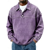 preiswerte Klassisches Poloshirt für Herren-Herren Baumwoll-Poloshirt Lässig Urlaub Klassisch Langarm Mode Basic Einfarbig Einfach Vintage-Stil Gewaschen Winter Frühling &amp; Herbst Ganzjahres Lässiger Schnitt Schwarz Hellgrün Rosa Marineblau