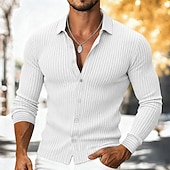 preiswerte Smart Casual Hemden für Herren-Herren Hemd Rippenstrick Freizeithemd Stehkragenhemd Knopfhemd Blau Weiß Marineblau Grau Langarm Einfach Kragen Lässig Täglich Gerippt Bekleidung Mode Modern Lässig Bequem
