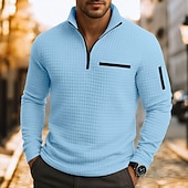 preiswerte Herren Klassisches Polo-Herren Waffel-Poloshirts Textur Lässig Viertelreißverschluss Langarm Mode Bequem Farbblock Reißverschluss Tasche Herbst Frühling &amp; Herbst Normale Passform Weiß Schwarz Blau Hellblau Dunkelgrau Purpur
