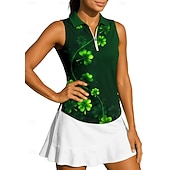  聖パトリック 女性用 花 Clover トップス スポーツシャツ ポロシャツ タンクトップ ノースリーブ ジッパー 花柄 UPF50+ UV耐性 高弾性 吸汗性 高通気性 バレーボール テニス ゴルフ カラー 折襟 シャツ タンクトップ ホワイト ダークグリーン グリーン テニスウェア