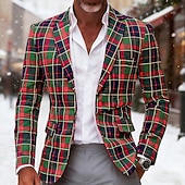 economico Blazer Classici da Uomo-Per uomo Giacca blazer Affari Lavoro Festa serale Vintage Moda Autunno Inverno Tergal Plaid Monopetto Un Bottone Giacca Rosso