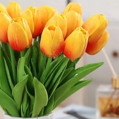 رخيصةأون زهور اصطناعية-باقة زهور توليب صناعية واقعية مكونة من 22 قطعة - زهور توليب صناعية وردية وبيضاء بسيقان خضراء مصنوعة من الراتنج/البلاستيك لتزيين حفلات الزفاف والمنازل والمكاتب - قطعة مركزية واقعية للطاولة سهلة الصيانة