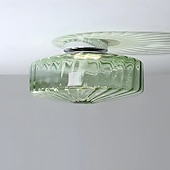 cheap Flush Mounts &amp; Semi Flush Mounts-Green/AmberCeiling Light Fixture Retro Glass Flush Ceiling Light Farmhouse Semi-Flush Mount Fixture with Drum-Shaped Glass Shade flush light suitable for hallways bedrooms living rooms and bathroom