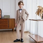 abordables Costumes et Tenues de Porteur d'Anneau-Costume de garçon d'honneur 6 pièces avec blazer &amp;gilet &amp; pantalon  &amp; chemise  &amp;Costume garçon avec cravate, élégant et décontracté, idéal pour les fêtes en extérieur. Couleur unie, noir, kaki, gris,