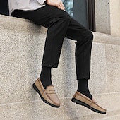 baratos Mocassins casuais-Mocassins masculinos leves e fáceis de calçar, em couro sintético respirável – calçado prático para uso casual, no escritório e no dia a dia.