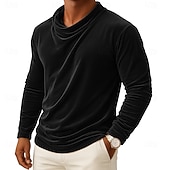 Недорогие основные футболки-Муж. Футболка Длинный рукав Вырез под горло Осень Наступила зима Все сезоны Сплошной цвет Традиционный / винтаж На каждый день Рюши Повседневные Дом на открытом воздухе Винный Черный Белый