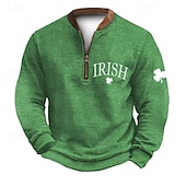 cheap Vintage Ethnic Sweatshirts-St. Patrick's Day Men's Shamrock St. Paddy's Day Sweatshirt Sweatshirt Fashion Streetwear Daily Classic Long Sleeve Quarter Zip Outdoor Going out Festival Black Green Printing Spring Fall Designer S