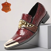 Χαμηλού Κόστους Δερμάτινα Loafers Premium-Ανδρικά κόκκινα slip-on παπούτσια από δέρμα φιδιού με χρυσές λεπτομέρειες – πολυτελή επίσημα υποδήματα για κομψούς άνδρες, ιδανικά για βραδινές εκδηλώσεις και μοντέρνες περιστάσεις
