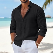 olcso Vakáció-Férfi Ing Vászon ing Nyári póló Strandruházat Gombos póló Sima Hétköznapi Napi Fekete Fehér Arcpír rózsaszín Lóhere Hosszú ujj Gallér Tavaszi nyár Ruházat