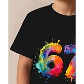 economico Umoristico 3D del Ragazzo-Cotone Bambini Ragazzi Nero Bianco Grafico Gergo divertente 67 Maglietta Blusa Girocollo Manica Corta All'aperto Abbigliamento Quotidiano Moda Streetwear Designer Stampa Estate