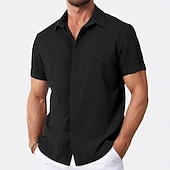 tanie Klasyczny-Męskie Koszula Koszula lniana Letnia koszula Koszula zapinana na guziki Codzienna koszula Koszula plażowa Równina Urlop Codzienny Czarny Biały Rumiany róż Niebieski Krótki rękaw Kołnierz Lato Odzież