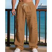 halpa Loma-Miesten Pellavahousut Housut Kesähousut Roikkuvat housut Rantahousut Kurenauha Joustava vyötärö Yhtenäinen väri Mukavuus Hengittävä Päivittäin ulko- Hiekkaranta Loma Muoti Musta Valkoinen