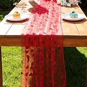 Χαμηλού Κόστους Ημέρα του Αγίου Βαλεντίνου-Καρδιά σε σχήμα δρομέα για την ημέρα του Αγίου Βαλεντίνου – κόκκινο &amp;Χρυσό τραπεζομάντιλο με καρδιά, 29,53×70,87 ίντσες, ιδανικό για γάμους, bridal showers, επέτειους, γενέθλια και διακόσμηση