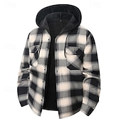 Недорогие Повседневные куртки-Муж. Зимнее пальто Флисовая жилетка Повседневная куртка Повседневные на открытом воздухе Сохраняет тепло Карман Осень Зима В клетку Уличный стиль Повседневные Капюшон Обычная