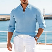 voordelige Heren Klassieke Polo-Voor heren Wafel Poloshirts Met Textuur Casual Buiten Kwart ritssluiting Lange mouw Modieus Modern Effen Kleur Effen Gebreid Herfst winter Zomer Lente Strak Donker Bruin Wit Wijn Marineblauw