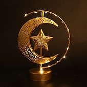 olcso Ramadan dekorációs fények-ramadan eid vas fém díszlámpa csillag hold beltéri hálószoba hangulatvilágítás aaa elem 29 * 21cm