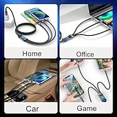 levne Domácí vylepšení-Balení 3 univerzálních rychlonabíjecích kabelů, nylonový opletený kabel QC3.0 s konektory Lightning, micro USB a USB-C pro více smartphonů