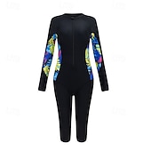  Жен. Рашгард Купальный костюм Один Пис Пэчворк тропический Застегнуться УФ-защита Эластичность Длинный рукав Купальники Серфинг Дайвинг Для погружения с трубкой Весна