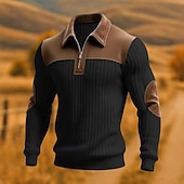 halpa Peruspuserot-Miesten College Pullover-huppari Quarter vetoketjullinen collegepaita Ribattu neulos Musta Armeijan vihreä Laivaston sininen Khaki Harmaa Pystykaulus Tavallinen Tilkkutäkki Textured Kausaliteetti