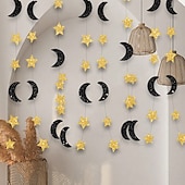 olcso Ramadán és Eid-3 méteres ramadan eid csillogó hold és csillag girland, csillogó függő banner iszlám fesztiválra, ramadan mubarak faldekoráció, közel-keleti ünnepi partidekorációk