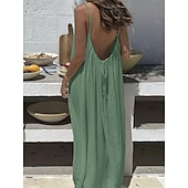 preiswerte Einfaches Kleid-Damen Maxikleid A Linie Kleid Urlaub Lässig Ferien Lässiger Schnitt Einfach Ärmellos Rundausschnitt Blau Schwarz Weiß Rosa Sommer Frühling Herbst