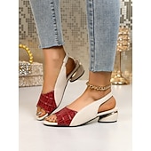 voordelige Hakken Sandalen-Dames Dagelijks Blokhak Open teen Elegant Imitatieleer Leegloper Zwart Rood Licht Bruin