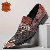billiga Premium läder Loafers-Herr Tofflor och Slip-Ons Formella skor Finskor Promenad Läder Italienskt fullkornigt kohud Bekväm Halksäker Loafers Röd Brun