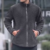 preiswerte Herrenjacken &amp; Herrenmäntel-Herren Wintermantel Teddymantel Freizeitjacke Lässig Täglich Thermowarm Tasche Vollreißverschluss Herbst Winter Einfach Streetwear Täglich Stehkragen Regulär Blau Schwarz Marineblau Braun Khaki Jacken