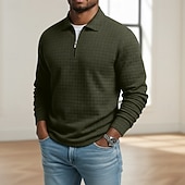 baratos Polo Clássico Masculino-Homens Camisas Polo Waffle Textura Casual Ao ar livre Com Zíper Quarter Zip Manga Longa Moda Moderno Côr Sólida Textura Zip Up Primavera &amp; Outono Todas as Estações Normal Preto Branco Vinho Azul