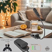 baratos Luzes de leitura-Luz de leitura recarregável, ideal para leitura na cama, equipada com 20 LEDs e função de memória, 3 temperaturas de cor, 5 níveis de brilho, haste flexível, leve e com clipe.