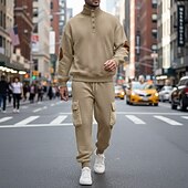 abordables Survêtements de base-Homme Sweat-shirt Ensemble Survetement Sweat à capuche gaufré Ensemble de tenues Col montant Quotidien Extérieur Sports Jacquard Cordon de serrage Boutonner Bloc de Couleur Rouge vin Tenues de Sport