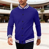 economico Giubbotti Casual-Per uomo Giacca Leggera Giacca Casual Giacca College Casuale Quotidiano Tasca Primavera Autunno A righe Streetwear Elegante Colletto Mao Regolare Nero Rosso Blu marino Blu reale Grigio chiaro Giacca