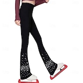 Χαμηλού Κόστους Παντελόνια και κολάν παγοδρομίας-παντελόνι καλλιτεχνικού πατινάζ για κορίτσια, μαύρο ελαστικό παντελόνι προπόνησης, αγωνιστικό πατινάζ, θερμικό, ζεστό, κρύσταλλο / στρας, πατινάζ στον πάγο, καλλιτεχνικό πατινάζ