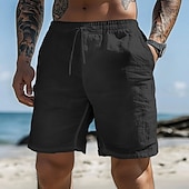 cheap Holiday-Men's Shorts Summer Shorts Beach Shorts Baggy Shorts Drawstring Elastic Waist Straight Leg Plain Comfort Breathable Short Casual Daily Outdoor Vacation Classic Style Black White Inelastic