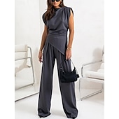 Χαμηλού Κόστους Γυναικείες φόρμες μπλούζας-Γυναικεία Σετ παντελονιών Τοπ μπολερό Αμάνικο Στρογγυλή Ψηλή Λαιμόκοψη Συμπαγές Χρώμα Κομψό Μοντέρνα Κομψό στυλ street Causal Καθημερινά ΕΞΩΤΕΡΙΚΟΥ ΧΩΡΟΥ Σκούρο γκρι Μαύρο Λευκό Καλοκαίρι