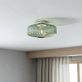 cheap Flush Mounts &amp; Semi Flush Mounts-Green/AmberCeiling Light Fixture Retro Glass Flush Ceiling Light Farmhouse Semi-Flush Mount Fixture with Drum-Shaped Glass Shade flush light suitable for hallways bedrooms living rooms and bathroom