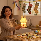 abordables 123496-veilleuse lapin de Pâques mignonne, lampe lapin lumineuse à piles, décoration pour la chambre, la table de chevet ou le salon pendant les fêtes