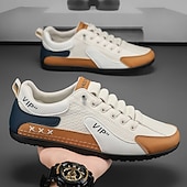 economico Scarpe Casual con Lacci-scarpe da ginnastica bianche da uomo, in mesh traspirante e pelle, comode scarpe da ginnastica con lacci per la corsa, la palestra e l'abbigliamento casual quotidiano