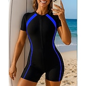 お買い得  ワンピースラッシュガード-女性用 ラッシュガード 水着 ワンピース カラーブロッキング ジッパーを閉める UVプロテクション 弾性ある 半袖 スイムウェア サーフィン ビーチ 水泳 夏