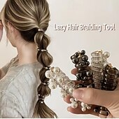 זול מתנות-4 יחידות קשרי שיער ספירליים עשויים פנינים מלאכותיות עם רצועת טלפון, כלי צמה בסגנון יפני ליצירת קוקו גבוה, קשר שיער ספירלי מעוטר פנינים לבני נוער ומבוגרים