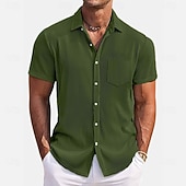 cheap Men's Casual Shirts-Men's Shirt Casual Shirt Corduroy Shirt Button Up Shirt Blue Black White Green Gray Short Sleeve Plain Lapel Casual Daily Pocket Clothing Apparel Fashion Modern Casual Comfortable