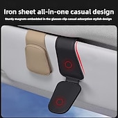 billiga Förvaring-2 st magnetiska solskyddsglasögonhållare i PU-läder med kortplats - enhandsmanövrering, lämplig för förarsidans interiörtillbehör, grå &amp;svart enkelt snäppfäste med ett klick